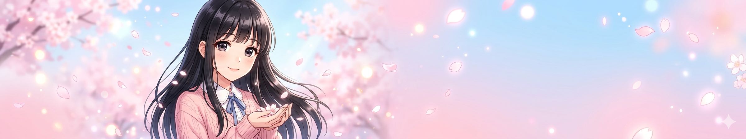 樱花氛围下的二次元女孩横幅